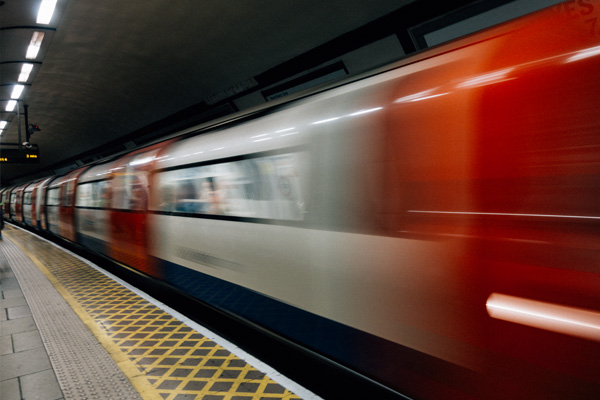 A fast moving tube in London.