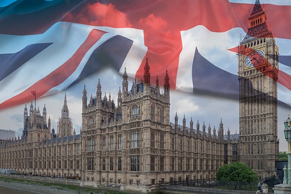 Westminster House of Commons with Union Flag